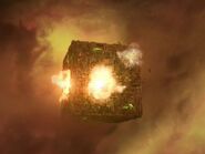 Borg cube hit by transphasic torpedo
