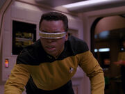 La Forge fights booby trap