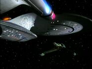 Enterprise-D facing a Bird of Prey, remastered