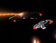 Die Eingreiftruppe der Sternenflotte eröffnet das Feuer.