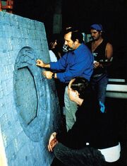 David Stipes and Dan Curry inspecting the Dyson Sphere maquette