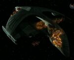 Romulan warbird damaged and disabled