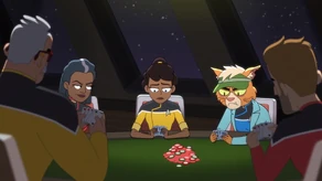 Mariner playing poker with the seniors