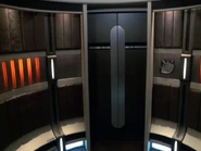 The interior of a 24th century turbolift aboard an Intrepid-class starship