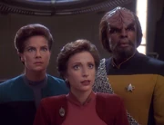 Jadzia Dax, Kira Nerys, and Worf, 2372