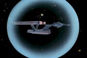 USS Enterprise trapped in a force globe