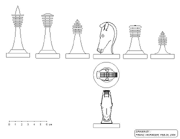Figurensatz des 3-D-Schachs aus TOS aus diversen Szenen gesammelt