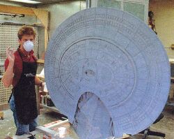 1987: Giving the primary hull of the six-foot Galaxy-class studio model its primary coat of paint "Encounter at Farpoint"