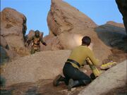 Kirk fires cannon at Gorn
