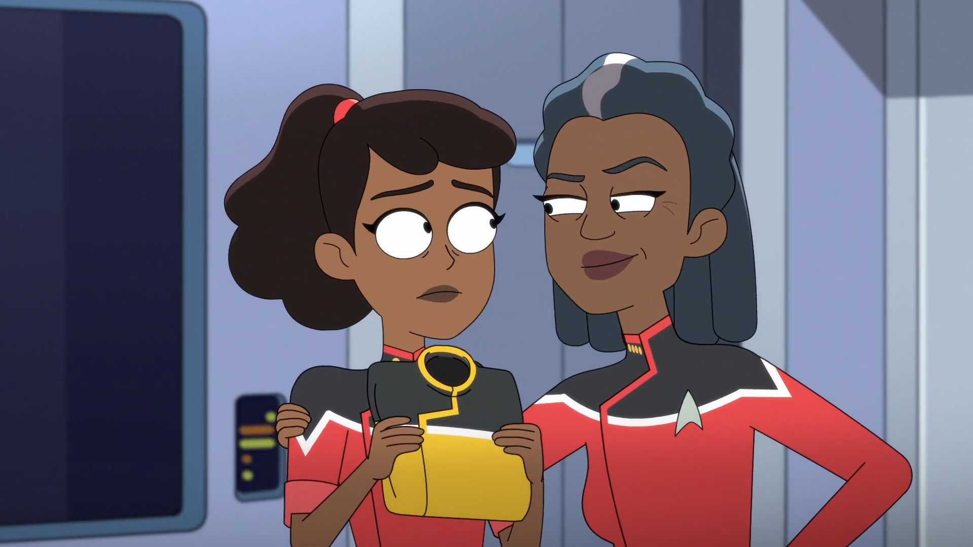 Freeman congratulates Mariner on her promotion.png