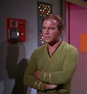 James T. Kirk listens to intercom