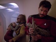 Worf and Riker rescue Alexander and Corvan gilvos