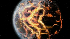 The planet Earth in 2154 of an alternate timeline, moments before exploding.