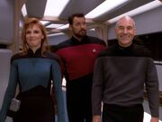 Beverly Crusher and Jean-Luc Picard share thoughts