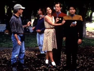 Winrich Kolbe and Keely Sims.jpg (98 KB) Winrich Kolbe, Alan Sims, Keely Sims, Robert Duncan McNeill, and Garrett Wang filming "Caretaker"