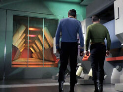The warp core plasma conduits of a Constitution-class starship (2266)