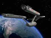 Die Enterprise im Orbit des Erdendoppelgängers.