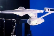 USS Enterprise toned down studio model on set for blue-screen filming at ILM