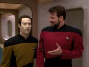 Data escorts riker to the brig