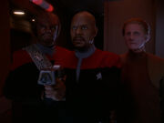 Worf, Benjamin Sisko, and Odo, 2372