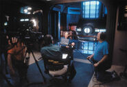 Hawking being interviewed on set