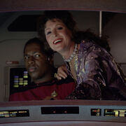 Lwaxana Troi aboard a shuttle