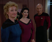 Pulaski meets with Troi and Picard