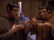 Data and Picard eat soup on Romulus
