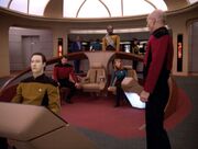 Picard addresses the crew as Boraal II is destroyed