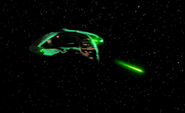 A Romulan vessel firing disruptor pulses