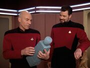 Jean-Luc Picard examines a D'Arsay artifact