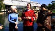 Gabriel Koerner flanked by two fellow ''Trekkies'' on the Tillman Water Reclamation Plant grounds 