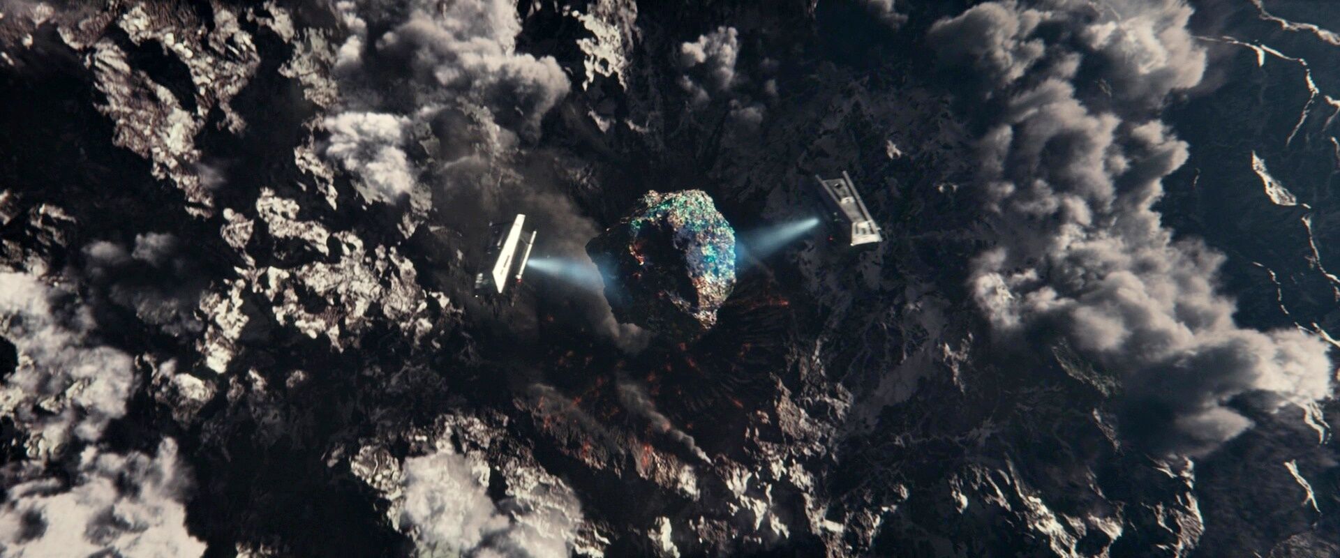Shuttles lifting asteroid off Rigel VII