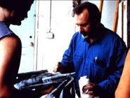 1992: Touching up the USS Jenolan studio model at Image G {{TNG|Relics}}