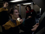 Harren, Celes, Telfer, and Janeway aboard Delta Flyer