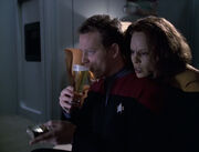 Tom and B'Elanna watch TV