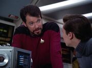 William T. Riker and Wesley Crusher in engineering