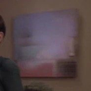 A painting in the Enterprise-D guest quarters (TNG: "Half a Life", "Ensign Ro", "The Game", "Hero Worship", "Conundrum", "The Outcast", "Cause And Effect", "Cost Of Living", "The Perfect Mate", "Imaginary Friend", "I Borg", "The Inner Light", "Realm Of Fear", "Man Of The People", "True Q", "Rascals", "A Fistful of Datas", "Chain Of Command, Part II", "Ship In A Bottle", "Birthright, Part I", "Lessons", "Suspicions", "Rightful Heir", "Second Chances", "Liaisons", "Gambit, Part I", "Dark Page", "Attached", "The Pegasus", "Homeward", "Lower Decks", "Journey's End", "Bloodlines", "Preemptive Strike", "All Good Things...")