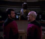 Picard and Riker on the Enterprise bridge