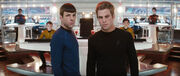 Kirk and Spock alt on bridge