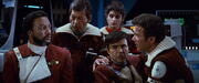 Terrell, McCoy, Saavik, Chekov, and Kirk on Regula I