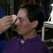 An older actor getting prepared for the Bajoran make-up