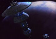 USS Enterprise approaches Spacedock One