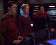 Icheb, Seven, and Chakotay in astrometrics