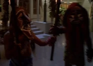 Masked hosts at a Luau