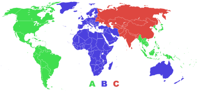 A map of the world's Blu-ray regions.