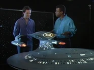 Rob Legato and Burton view the Galaxy class model