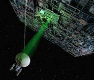 USS Enterprise, victimized by Borg tractor and cutting beam