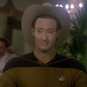 Data wearing a Stetson