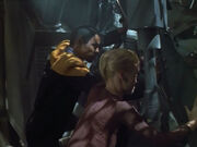 Tuvok and Seven escape from the Raven